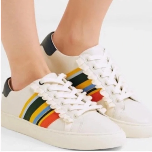 Tory Burch | Shoes | Tory Burch Ruffle Striped Low Top Sneakers Rainbow  Size 65m | Poshmark